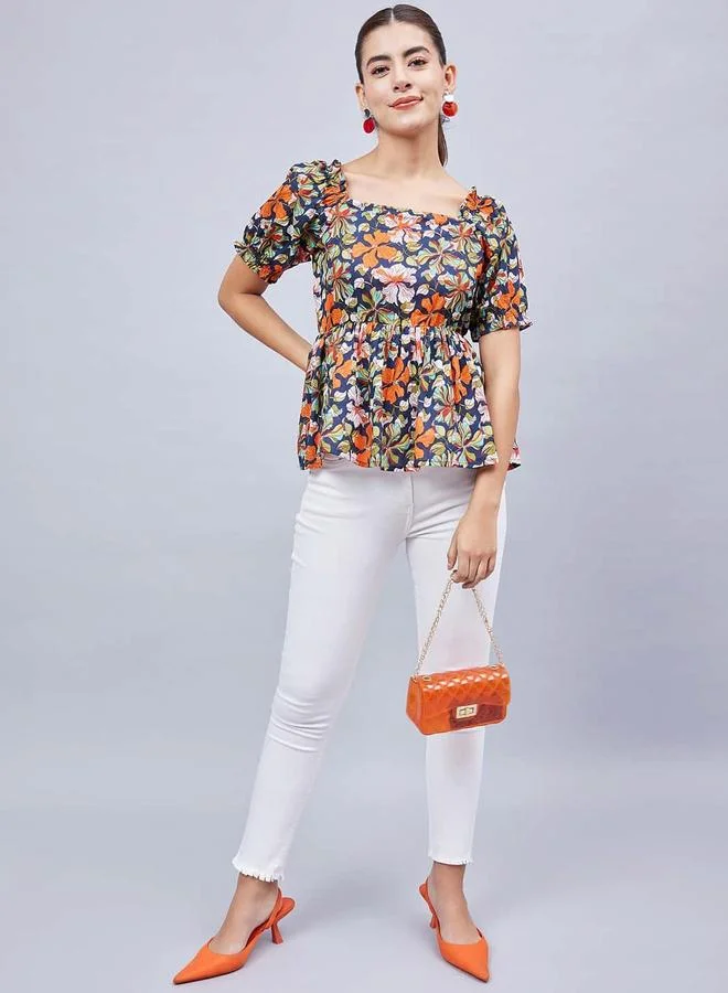 WineRed بلوزة بأكمام منفوخة بنقشة زهور